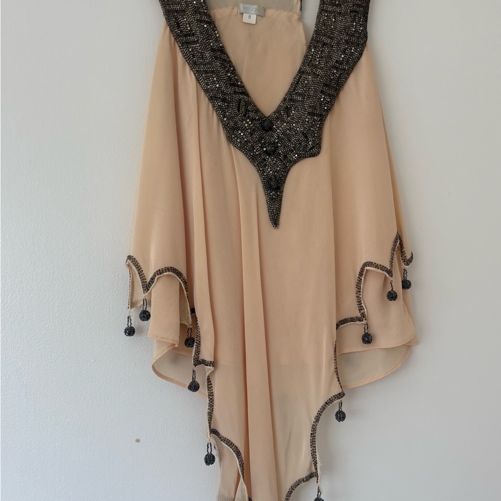 Willow Nude-Peach Silk with Gunmetal silver and crystal embroidered tank